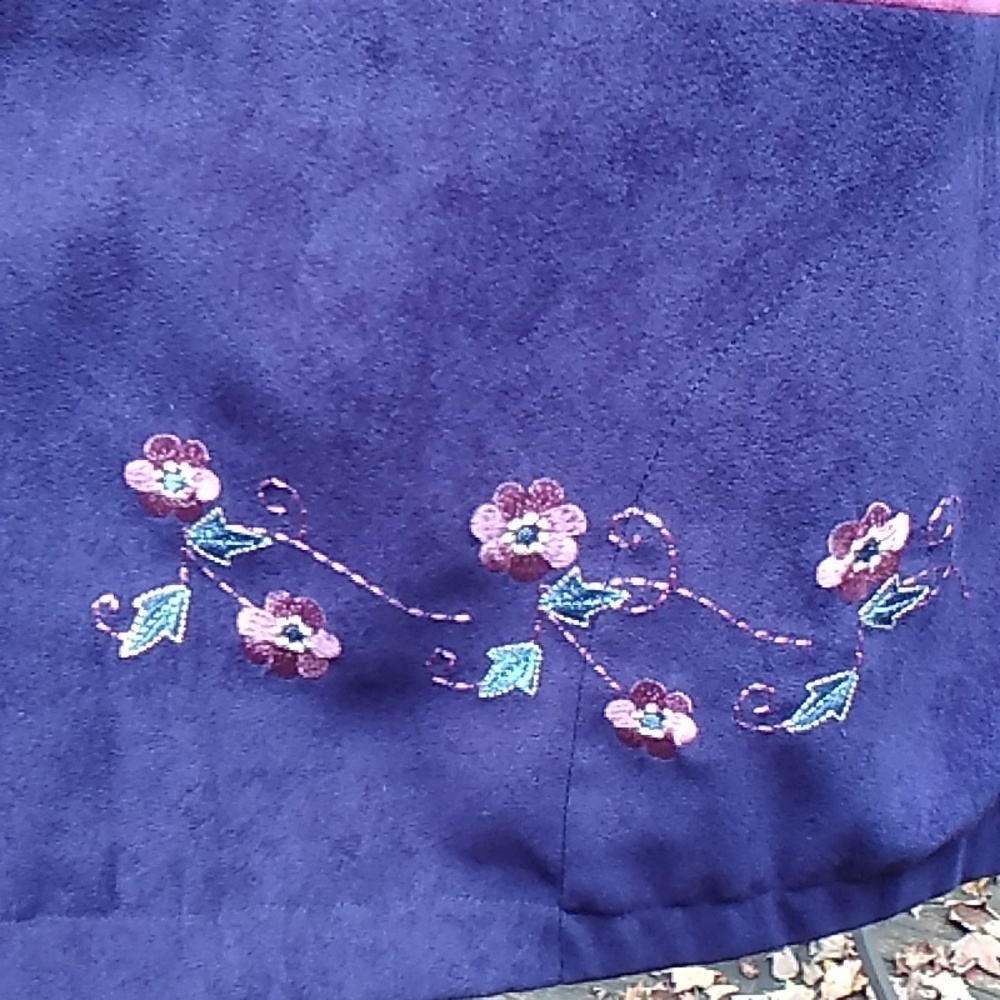 TanJay Navy Colour Block Floral Embroidered Faux Suede Jacket Shell Size 16 - Picture 6 of 13